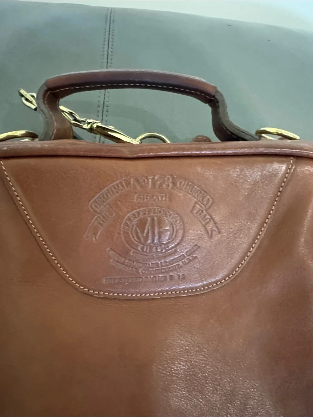 Ghurka No 173 Brown Leather garments bag with Embossed Crest and Gold Hardware